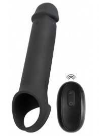 Черная вибронасадка для пениса с хомутом для мошонки и пультом ДУ Remote Controlled Penis Extension - Orion - в Санкт-Петербурге купить с доставкой
