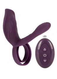 Фиолетовая насадка на член с клиторальным отростком и пультом ДУ RC Couple’s Vibrator 2 - Orion - в Санкт-Петербурге купить с доставкой