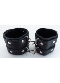 Широкие черные наручники с двумя ремешками - БДСМ Арсенал - купить с доставкой в Санкт-Петербурге