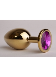 Золотистая анальная пробка с фиолетовым кристаллом - 9,5 см. - 4sexdreaM - купить с доставкой в Санкт-Петербурге