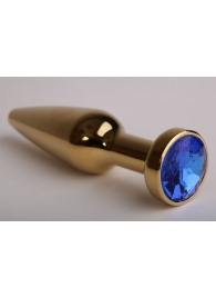 Золотистая анальная пробка с синим кристаллом - 11,2 см. - 4sexdreaM - купить с доставкой в Санкт-Петербурге