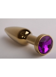 Золотистая анальная пробка с фиолетовым кристаллом - 11,2 см. - 4sexdreaM - купить с доставкой в Санкт-Петербурге