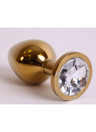 Золотистая анальная пробка с прозрачным кристаллом - 8,2 см. - 4sexdreaM - купить с доставкой в Санкт-Петербурге