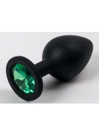 Черная силиконовая анальная пробка с зеленым кристаллом - 9,5 см. - 4sexdreaM - купить с доставкой в Санкт-Петербурге