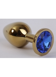 Золотистая анальная пробка с синим кристаллом - 8,2 см. - 4sexdreaM - купить с доставкой в Санкт-Петербурге