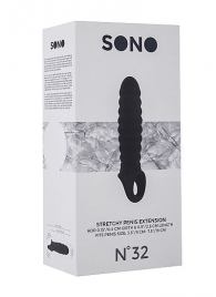 Чёрная ребристая насадка Stretchy Penis Extension No.32 - Shots Media BV - в Санкт-Петербурге купить с доставкой