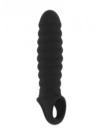 Чёрная ребристая насадка Stretchy Penis Extension No.32 - Shots Media BV - в Санкт-Петербурге купить с доставкой