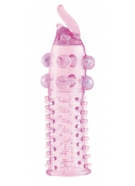 Гелевая розовая насадка с шариками, шипами и усиком - 11 см. - Toyfa Basic - в Санкт-Петербурге купить с доставкой