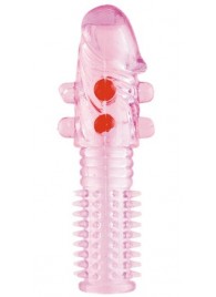 Гелевая розовая насадка с шариками и шипами - 14 см. - ToyFa - в Санкт-Петербурге купить с доставкой
