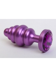Фиолетовая ребристая анальная пробка с фиолетовым кристаллом - 7,3 см. - 4sexdreaM - купить с доставкой в Санкт-Петербурге
