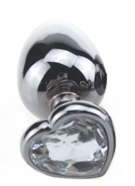 Серебристая пробка с прозрачным кристаллом-сердечком - 9 см. - 4sexdreaM - купить с доставкой в Санкт-Петербурге