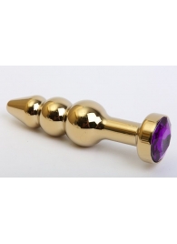 Золотистая анальная ёлочка с фиолетовым кристаллом - 11,2 см. - 4sexdreaM - купить с доставкой в Санкт-Петербурге