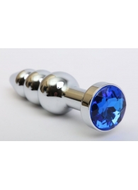 Серебристая анальная ёлочка с синим кристаллом - 11,2 см. - 4sexdreaM - купить с доставкой в Санкт-Петербурге