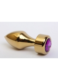 Золотистая анальная пробка с широким основанием и фиолетовым кристаллом - 7,8 см. - 4sexdreaM - купить с доставкой в Санкт-Петербурге