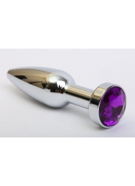 Удлинённая серебристая пробка с фиолетовым кристаллом - 11,2 см. - 4sexdreaM - купить с доставкой в Санкт-Петербурге