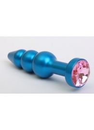 Синяя фигурная анальная пробка с розовым кристаллом - 11,2 см. - 4sexdreaM - купить с доставкой в Санкт-Петербурге