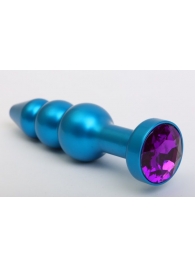 Синяя фигурная анальная пробка с фиолетовым кристаллом - 11,2 см. - 4sexdreaM - купить с доставкой в Санкт-Петербурге