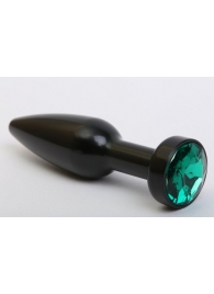 Чёрная удлинённая пробка с зелёным кристаллом - 11,2 см. - 4sexdreaM - купить с доставкой в Санкт-Петербурге