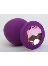 Фиолетовая силиконовая пробка с розовым стразом - 8,2 см. - 4sexdreaM - купить с доставкой в Санкт-Петербурге