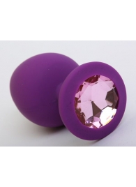 Фиолетовая силиконовая пробка с розовым стразом - 9,5 см. - 4sexdreaM - купить с доставкой в Санкт-Петербурге