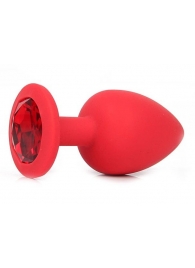 Красная силиконовая пробка с красным кристаллом размера M - 8 см. - Vandersex - купить с доставкой в Санкт-Петербурге