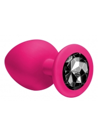 Большая розовая анальная пробка Emotions Cutie Large с чёрным кристаллом - 10 см. - Lola Games - купить с доставкой в Санкт-Петербурге