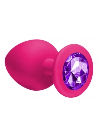Большая розовая анальная пробка Emotions Cutie Large с фиолетовым кристаллом - 10 см. - Lola Games - купить с доставкой в Санкт-Петербурге