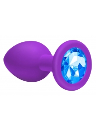 Большая фиолетовая анальная пробка Emotions Cutie Large с голубым кристаллом - 10 см. - Lola Games - купить с доставкой в Санкт-Петербурге