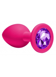Средняя розовая анальная пробка Emotions Cutie Medium с фиолетовым кристаллом - 8,5 см. - Lola Games - купить с доставкой в Санкт-Петербурге