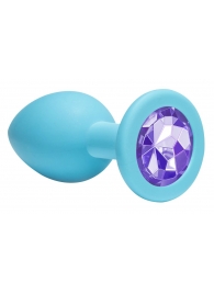 Средняя голубая анальная пробка Emotions Cutie Medium с фиолетовым кристаллом - 8,5 см. - Lola Games - купить с доставкой в Санкт-Петербурге