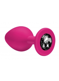Малая розовая анальная пробка Emotions Cutie Small с чёрным кристаллом - 7,5 см. - Lola Games - купить с доставкой в Санкт-Петербурге