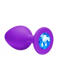 Малая фиолетовая анальная пробка Emotions Cutie Small с голубым кристаллом - 7,5 см. - Lola Games - купить с доставкой в Санкт-Петербурге