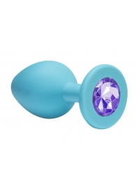 Малая голубая анальная пробка Emotions Cutie Small с фиолетовым кристаллом - 7,5 см. - Lola Games - купить с доставкой в Санкт-Петербурге