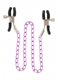 Зажимы для сосков Nipple Chain Metal на фиолетовой цепочке - Toy Joy - купить с доставкой в Санкт-Петербурге