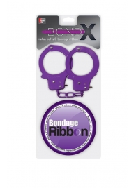 Набор для фиксации BONDX METAL CUFFS AND RIBBON: фиолетовые наручники из листового материала и липкая лента - Dream Toys - купить с доставкой #SOTBIT_REGIONS_UF_V_REGION_NAME#