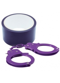 Набор для фиксации BONDX METAL CUFFS AND RIBBON: фиолетовые наручники из листового материала и липкая лента - Dream Toys - купить с доставкой в Санкт-Петербурге