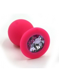 Розовая силиконовая анальная пробка с светло-фиолетовым кристаллом - 7 см. - Kanikule - купить с доставкой в Санкт-Петербурге