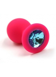 Розовая силиконовая анальная пробка с голубым кристаллом - 7 см. - Kanikule - купить с доставкой в Санкт-Петербурге