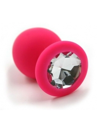 Розовая силиконовая анальная пробка с прозрачным кристаллом - 7 см. - Kanikule - купить с доставкой в Санкт-Петербурге