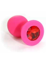 Розовая силиконовая анальная пробка с красным кристаллом - 7 см. - Kanikule - купить с доставкой в Санкт-Петербурге