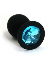Чёрная силиконовая анальная пробка с голубым кристаллом - 7 см. - Kanikule - купить с доставкой в Санкт-Петербурге