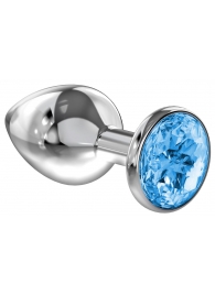 Большая серебристая анальная пробка Diamond Light blue Sparkle Large с голубым кристаллом - 8 см. - Lola Games - купить с доставкой в Санкт-Петербурге