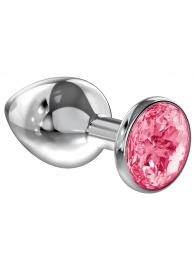Большая серебристая анальная пробка Diamond Pink Sparkle Large с розовым кристаллом - 8 см. - Lola Games - купить с доставкой в Санкт-Петербурге