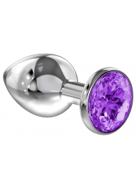 Большая серебристая анальная пробка Diamond Purple Sparkle Large с фиолетовым кристаллом - 8 см. - Lola Games - купить с доставкой в Санкт-Петербурге