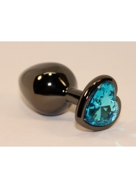 Чёрная пробка с голубым сердцем-кристаллом - 7 см. - 4sexdreaM - купить с доставкой в Санкт-Петербурге