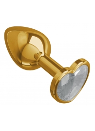 Золотистая анальная втулка с прозрачным кристаллом-сердцем - 7 см. - Джага-Джага - купить с доставкой в Санкт-Петербурге