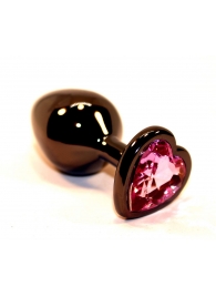 Чёрная анальная пробка с розовым стразом-сердцем - 8 см. - 4sexdreaM - купить с доставкой в Санкт-Петербурге