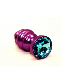 Фиолетовая рифленая пробка с голубым кристаллом - 7,3 см. - 4sexdreaM - купить с доставкой в Санкт-Петербурге