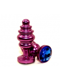 Фиолетовая рифленая пробка с синим кристаллом - 7,3 см. - 4sexdreaM - купить с доставкой в Санкт-Петербурге