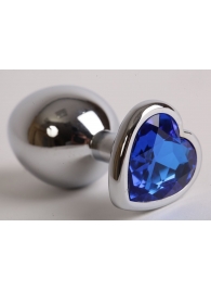 Серебристая анальная пробка с синим кристаллом-сердцем - 9 см. - 4sexdreaM - купить с доставкой в Санкт-Петербурге
